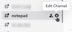 Discord channel hover showing the Edit Channel gear icon for the CrossTrade alerts webhook setup
