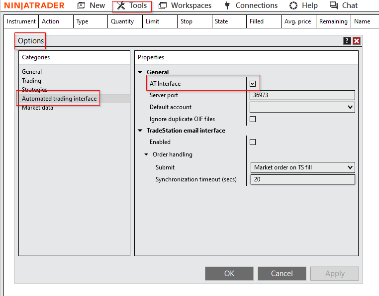 Enabling the AT Interface within NinjaTrader