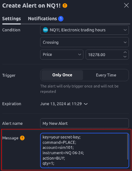 Setting NinjaTrader buy order inside TradingView alert