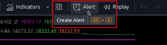 Creating an Alert inside the TradingView web application