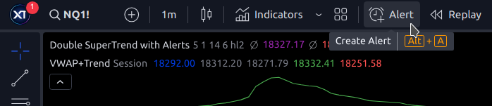 TradingView Create Alert button inside dashboard