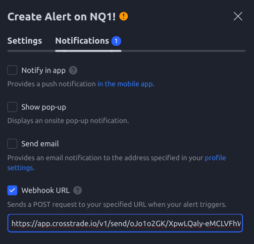 Enabling the webhook URL inside a TradingView alert