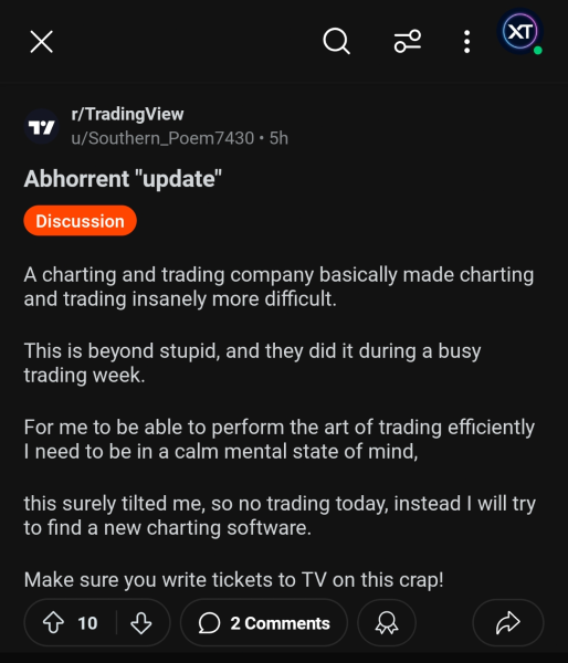 User on TradingView subreddit complains of abhorrent update to Screener