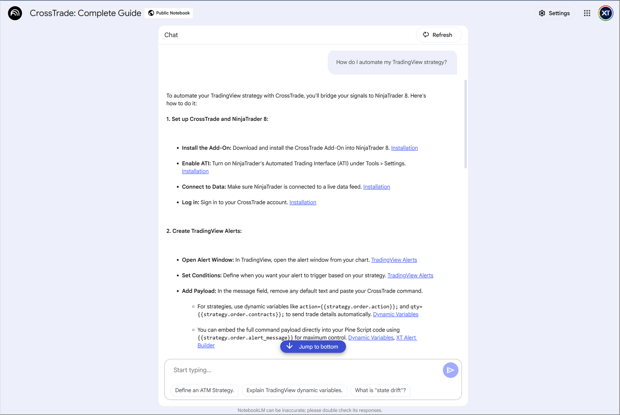 getting a response back from the AI about how to automate your tradingview strategy