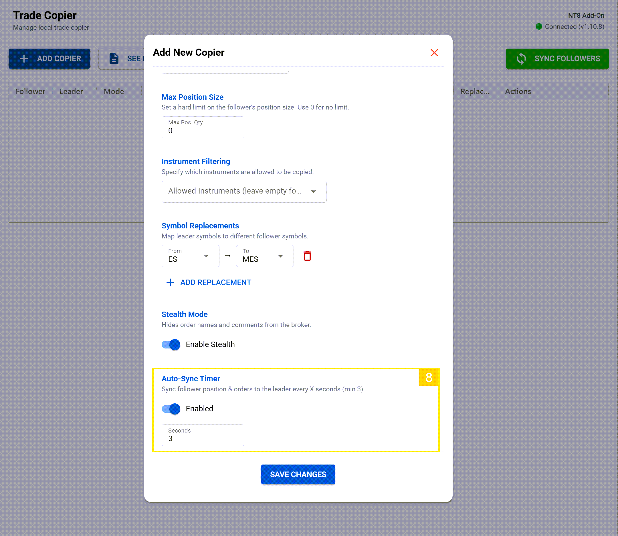 enable auto-sync timer to sync accounts every 3 seconds