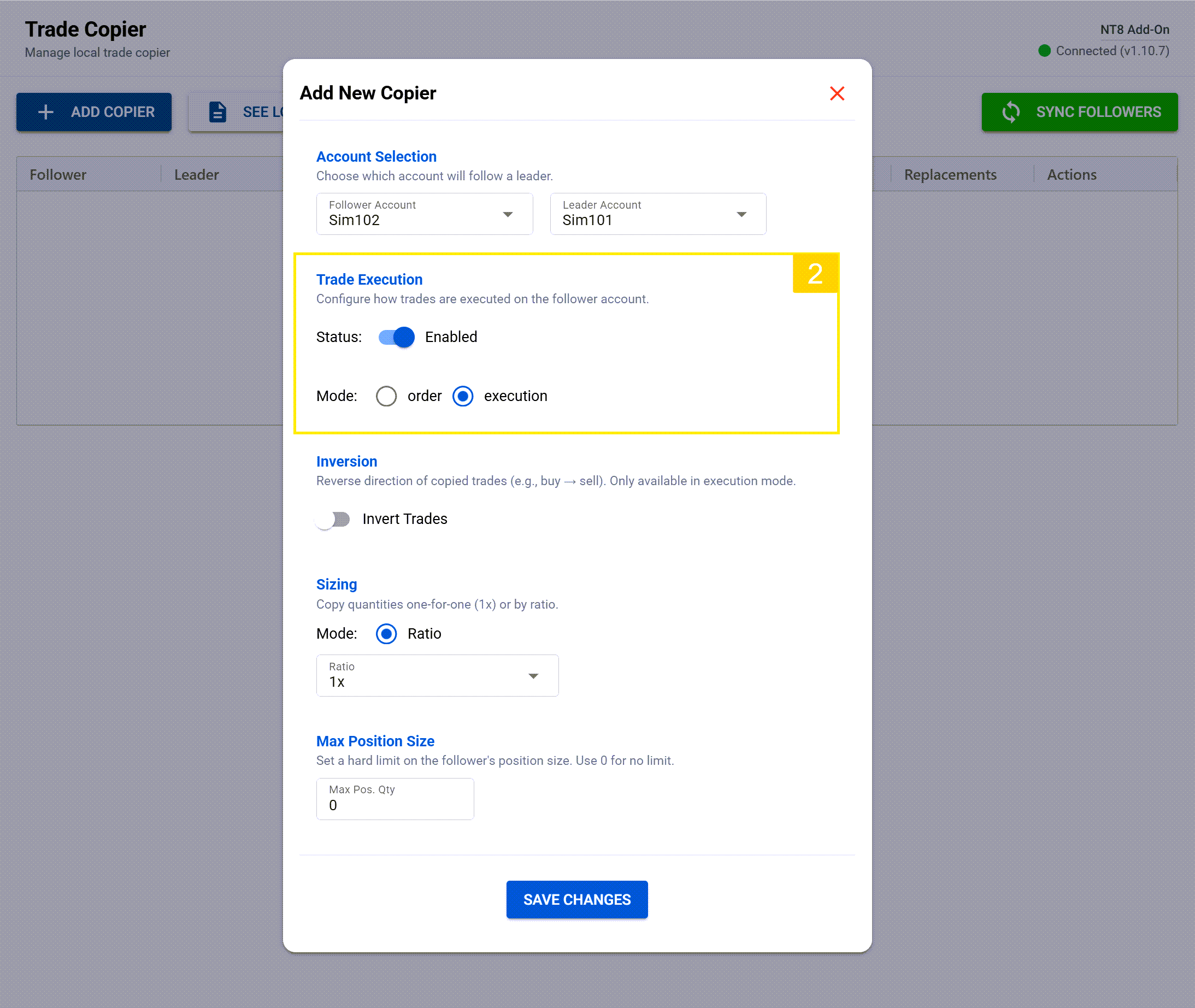 select your mode and execution status