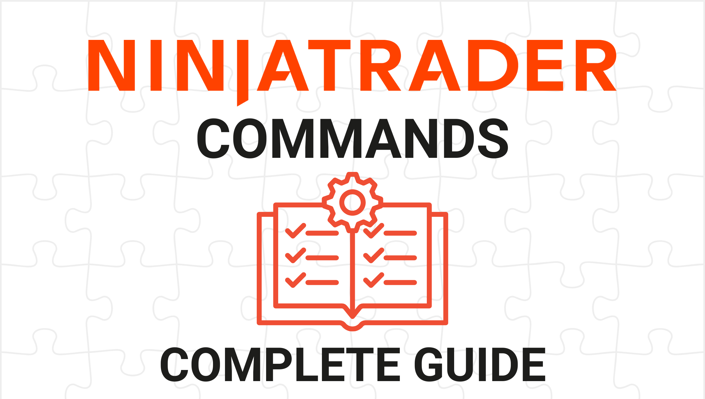 NinjaTrader commands guide with checklist icon on puzzle background.