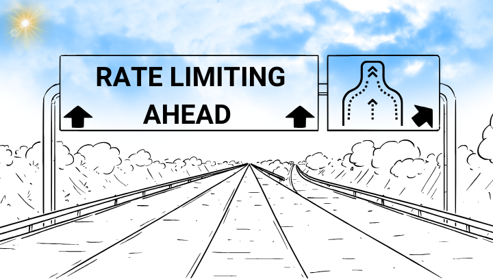 Depiction of rate limiting cartoonized as multiple highway lanes merging into one