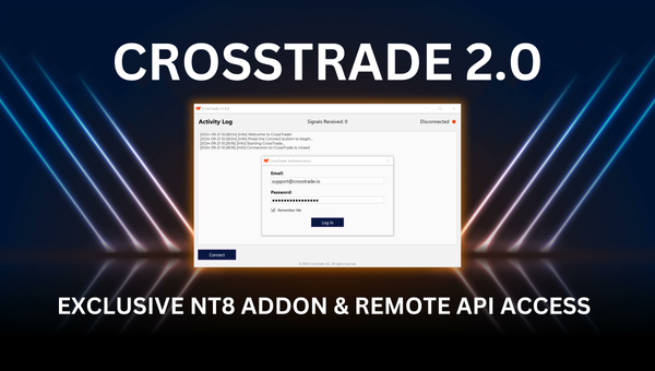 Screenshot of the new CrossTrade NinjaTrader NT8 Add-On interface