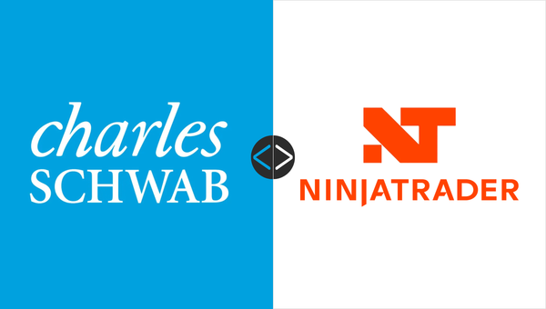 charles schwab logo in blue next to ninjatrader logo in orange