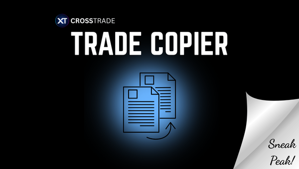 crosstrade logo with large font 'trade copier' and a graphic of an order being duplicated