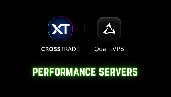 crosstrade and quantvps logo with green text 'performance servers'