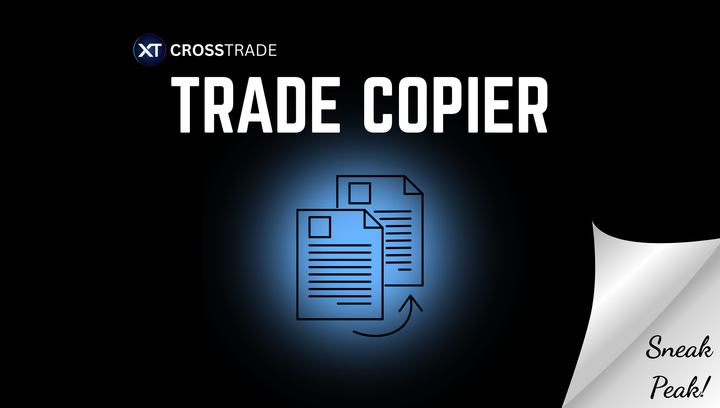 crosstrade logo with large font 'trade copier' and a graphic of an order being duplicated