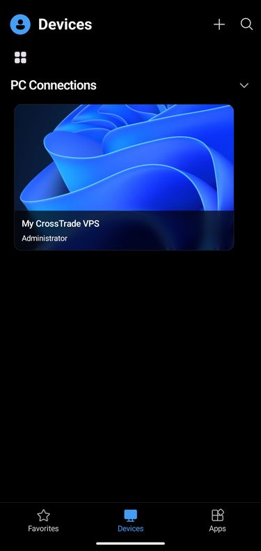 The saved VPS connection listed in the Windows App