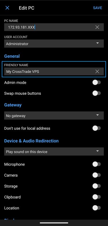 Setting a friendly name for the VPS connection