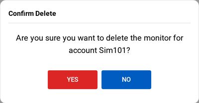 The Confirm Delete dialog asking whether to delete the monitor for Sim101.