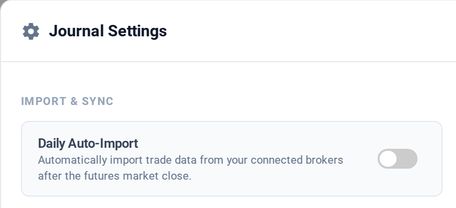 The top of the Journal Settings modal: the Import & Sync section with the Daily Auto-Import switch.