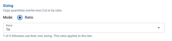 Per-follower position sizing settings in the Trade Copier