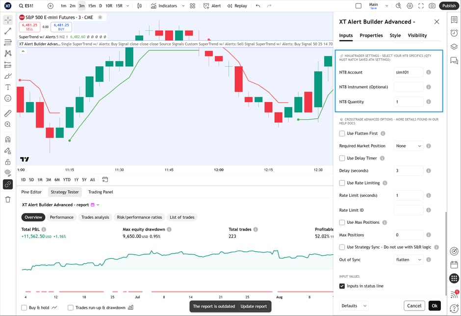 NinjaTrader settings