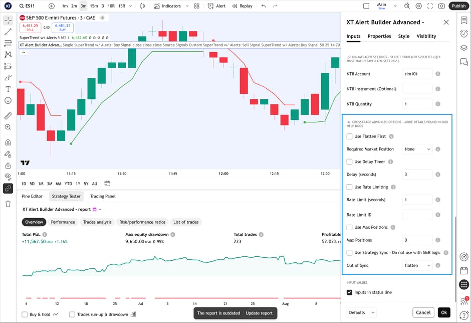 CrossTrade advanced options