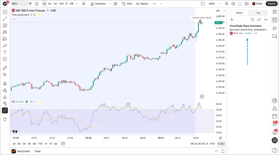 TradingView's alert manager listing triggered alerts
