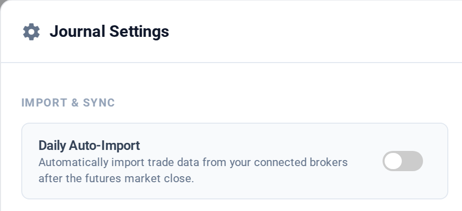 The Import & Sync section of Journal Settings, with the Daily Auto-Import switch.