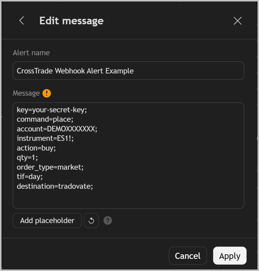 Creating an alert from the CrossTrade example indicator