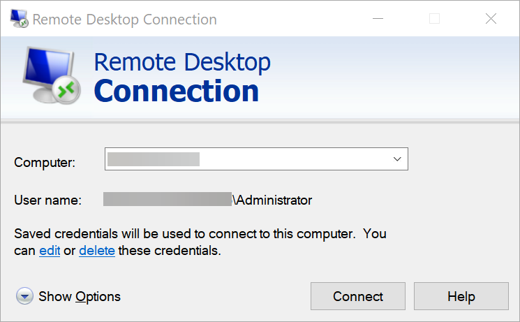 The Remote Desktop login prompt