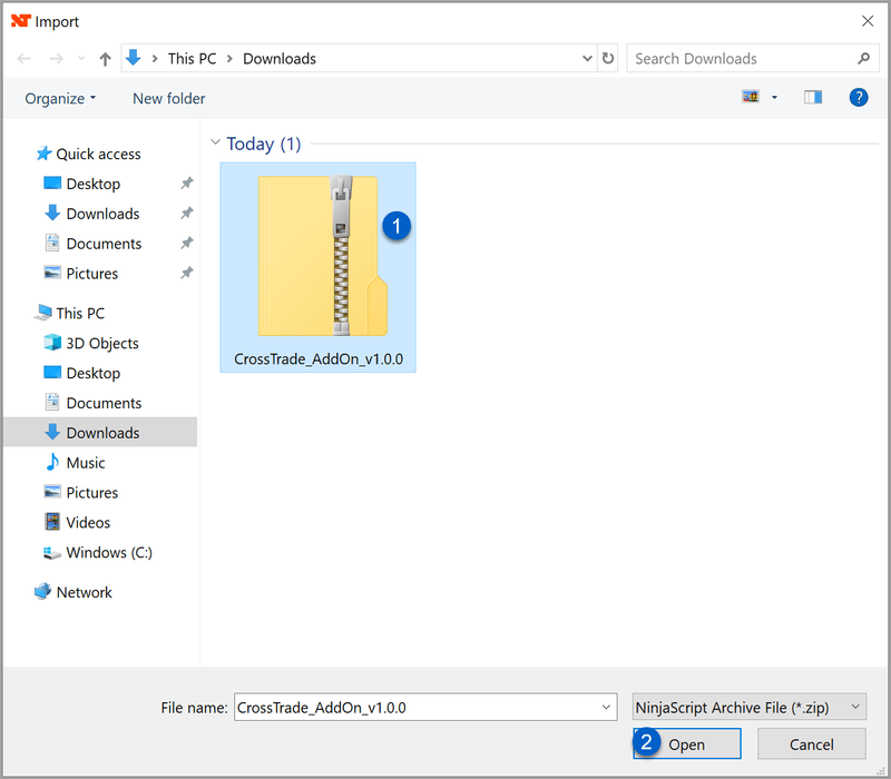 Selecting the downloaded CrossTrade zip